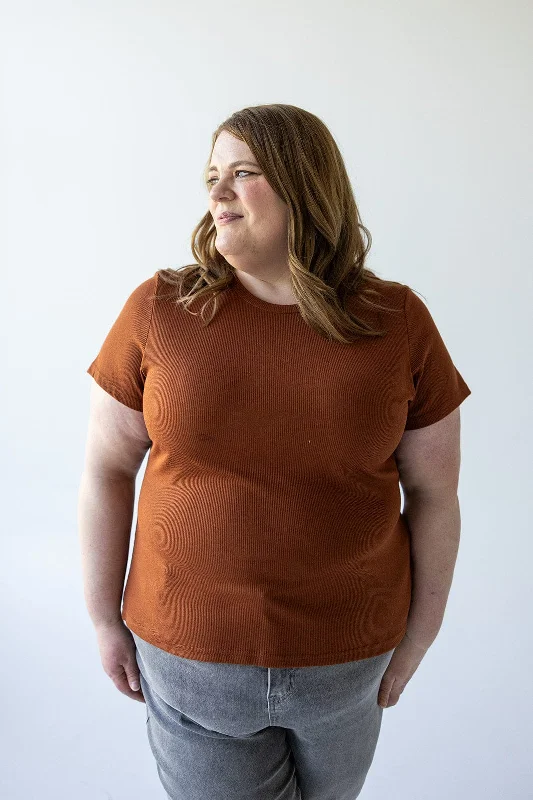 Flash Sales CROPPED SHORT SLEEVE RIBBED TEE IN PUMPKIN SPICE