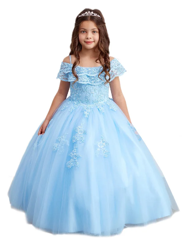 Style Revolution Little Girls Sky Blue Double Layer Lace Overlay Off Shoulder Pageant Dress 2-6 Style Revolution Little Girls Sky Blue Double Layer Lace Overlay Off Shoulder Pageant Dress 2-6
