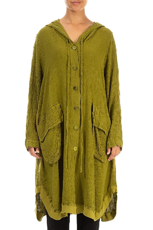 Unique Women’s Fashion Pieces Hooded Oversized Golden Lime Linen Viscose Jacket