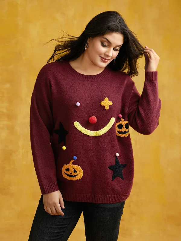 Hot Brand Discounts Clown Pumpkin 3D Pompom Nose Pullover