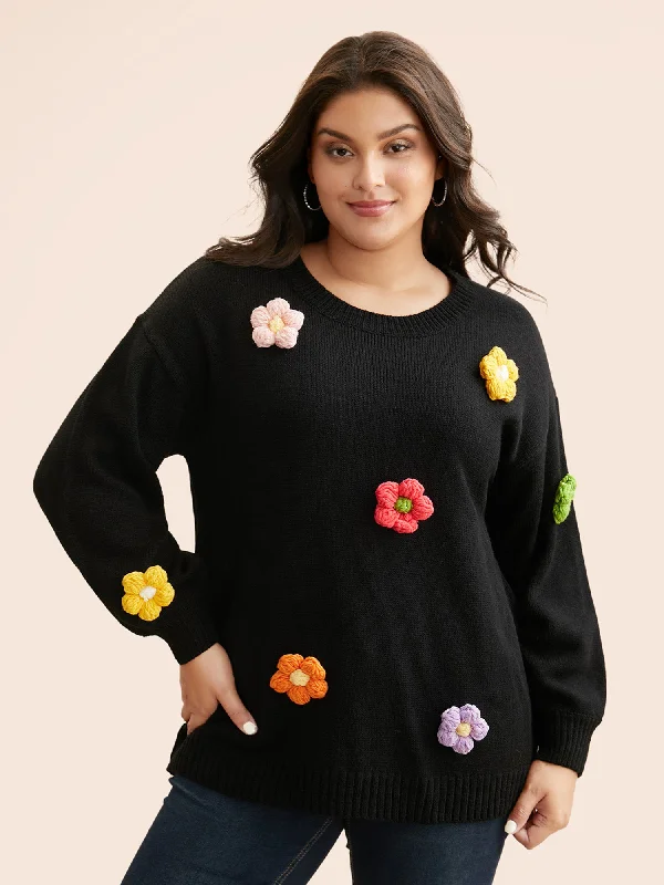 Athleisure Wear Special Offer Crochet Floral Drop Shoulder Sleeve Pullover