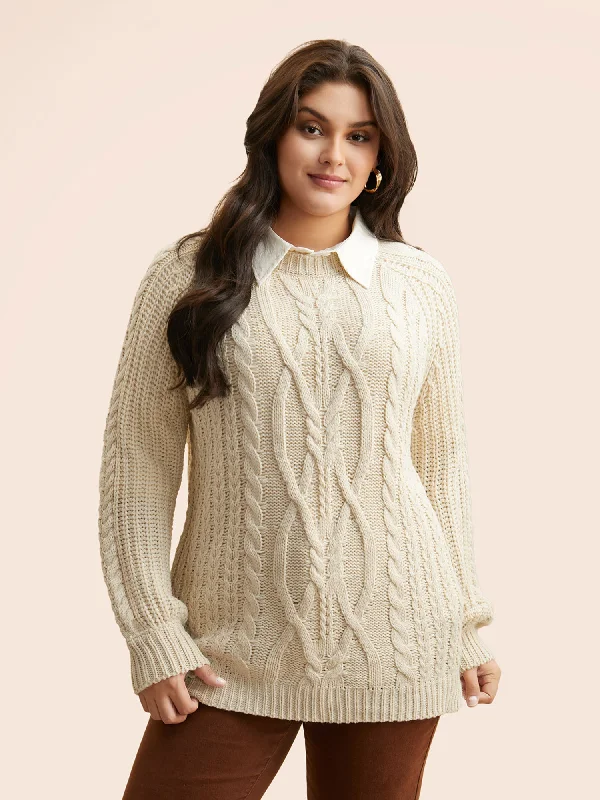 Casual Style for Busy Women Solid Cable Knit Raglan Sleeve Pullover