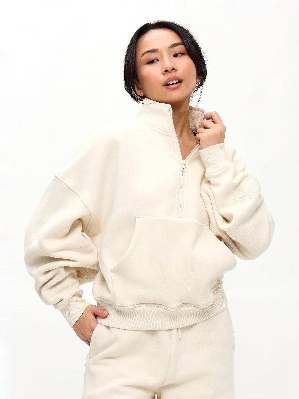 Timeless Women’s Fashion Styles Plush Fleece Quarter Zip Pullover - Oat Milk