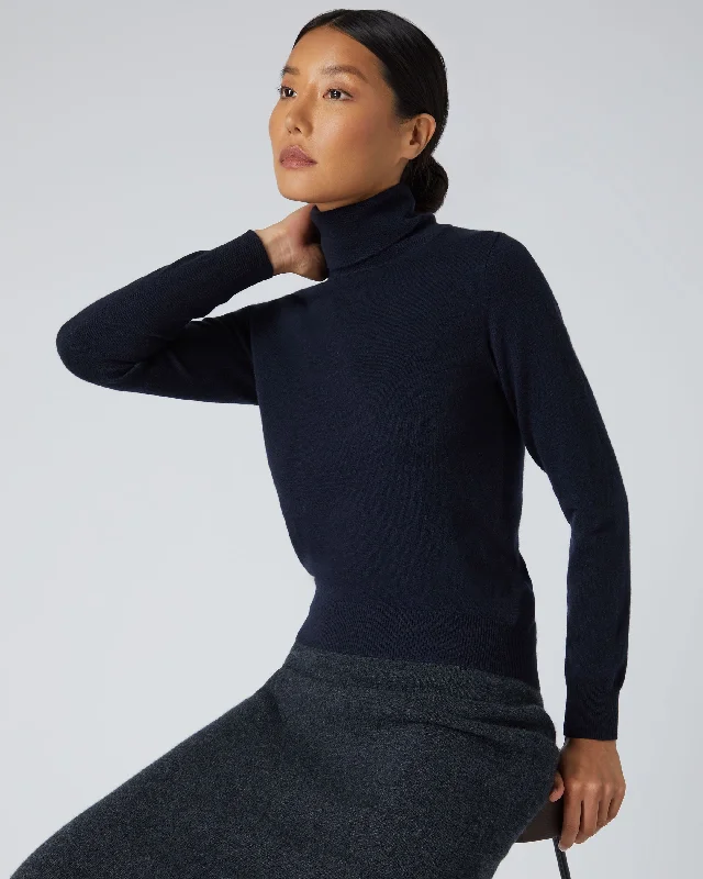 Bold and Elegant Women’s Fashion Women's Luna Roll Neck Cashmere Jumper Navy Blue