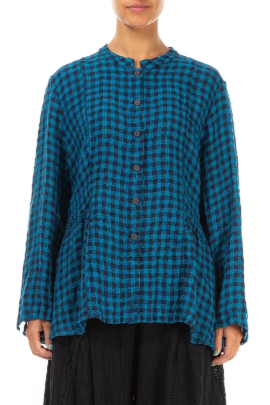 Style Your Wardrobe Blue Check Peplum Linen Jacket