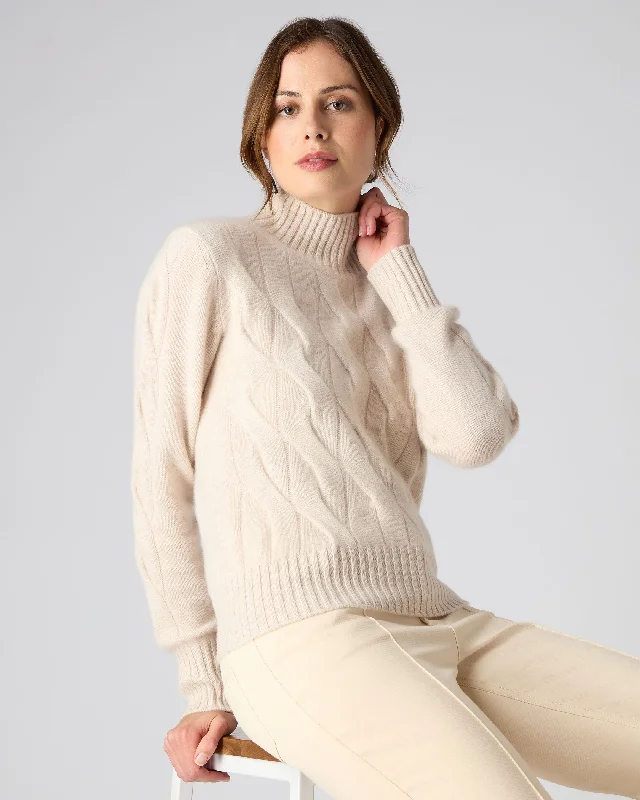 Trendy Women’s Outfits for Casual Wear Women's Cable Funnel Neck Cashmere Jumper Ecru White