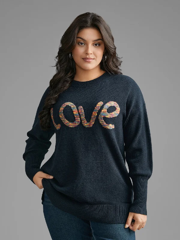 Online Boutiques Affordable Supersoft Essentials Love Pattern Heather Pullover