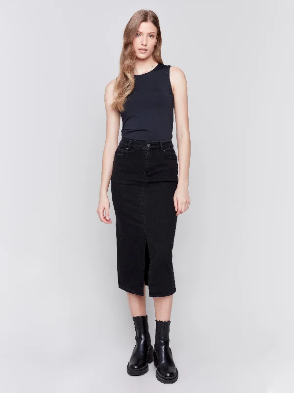 Sale On Sale Long Denim Skirt - Charcoal