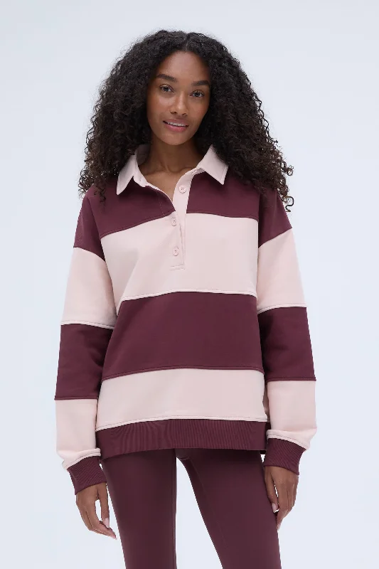 Clothes Woman Stripe Oversized Henley Sweatshirt - Burgundy/Blush Pink
