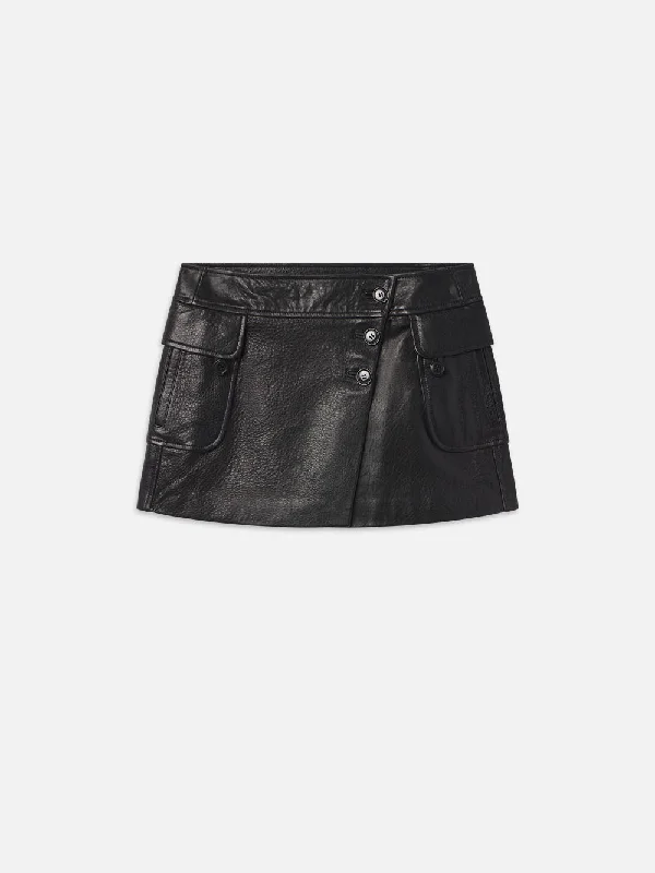 Chic & Cozy Collection Leather Cargo Mini Skirt -- Black