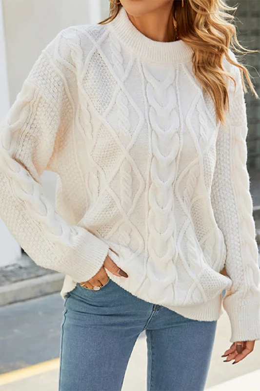 Buy More, Save More Cable-Knit Round Neck Long Sleeve Sweater