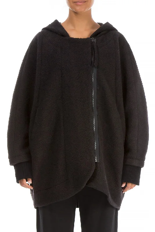 Massive Savings Hooded Dark Chocolate Plush Wool Cotton Zip Jacket