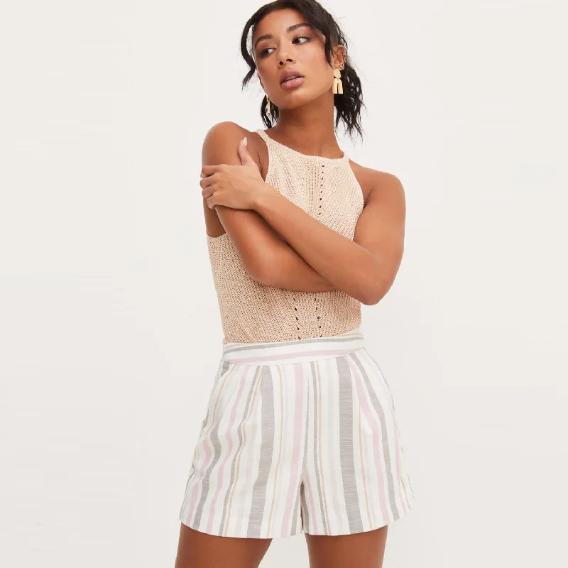 Comfortable Chic Stripe Pleat Shorts (Multi Stripe)