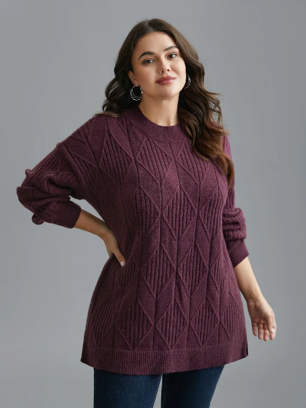 Fashionable Dresses for Women Cable Knit Turtleneck Split Hem Pullover