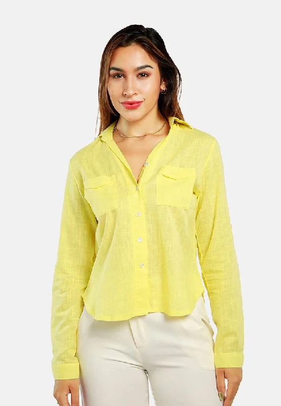 Vintage Fashion Woven Pocket Detail Shirt In Yellow