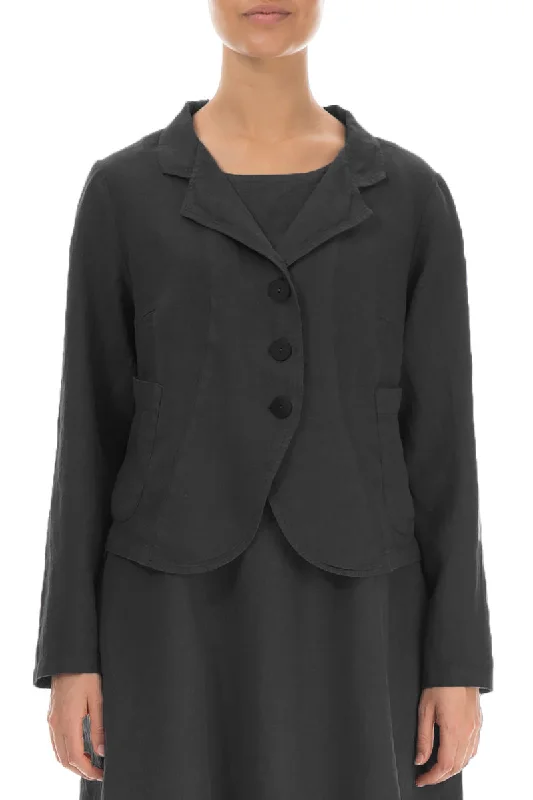 Relaxed Fit Women’s Fashion Buttoned Black Linen Jacket