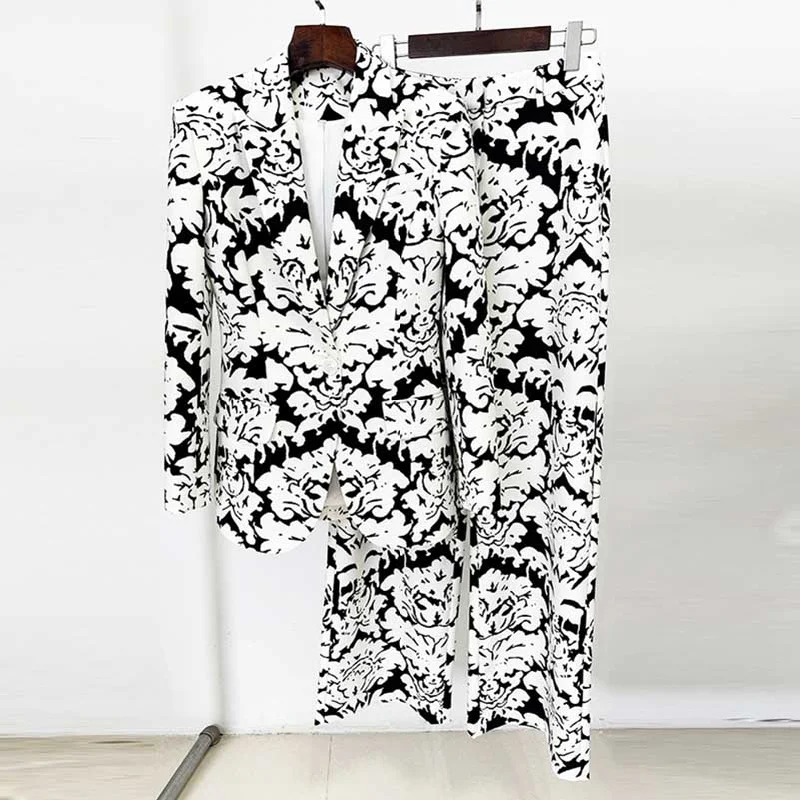 Holiday Special Offers Women's Wide-Leg Pant Suit Printing Two Pieces Street Fashion Suit Trendy Suit