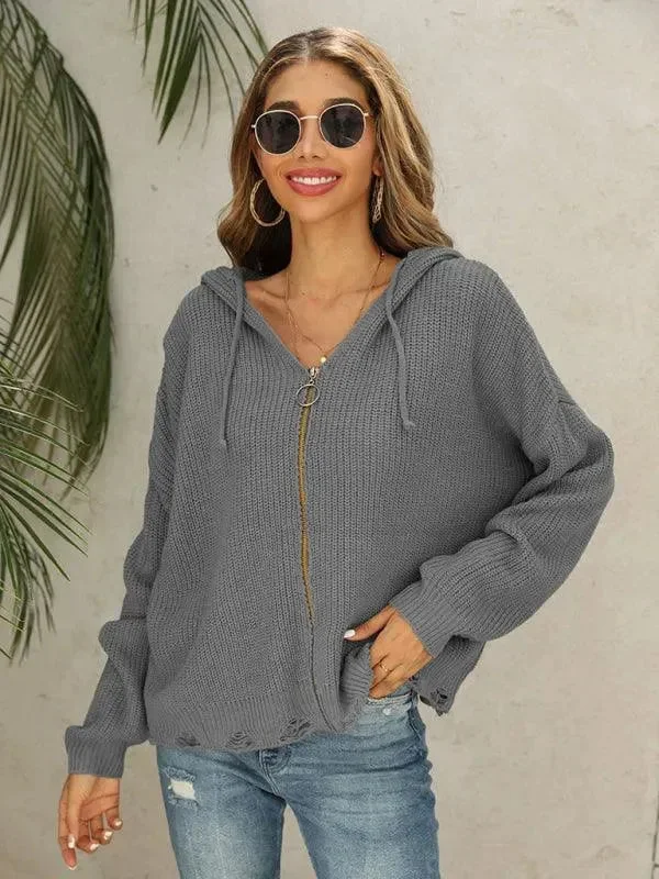 Special Offer For You Hooded Hole Women Cardigan Sweater