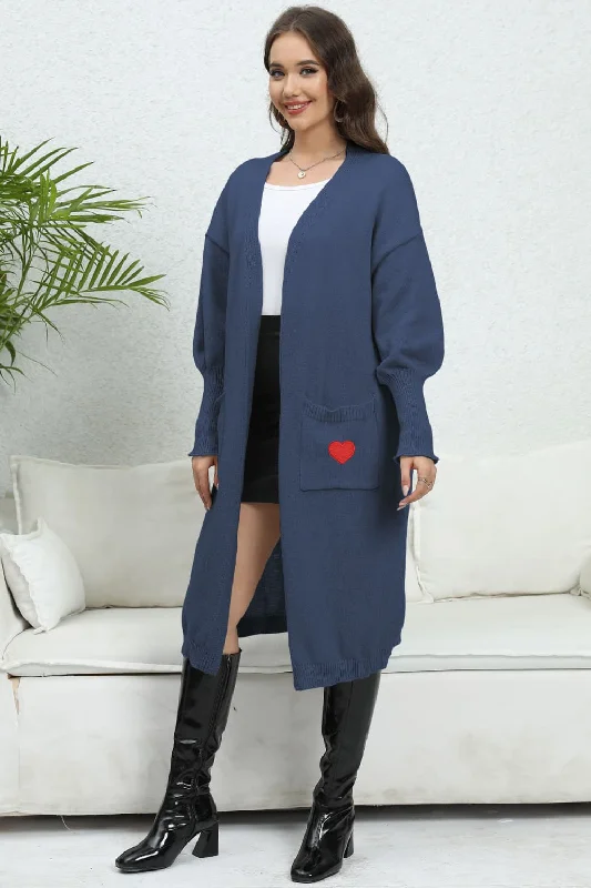 Casual Style for Busy Women Lantern Sleeve Open Front Pocketed Cardigan