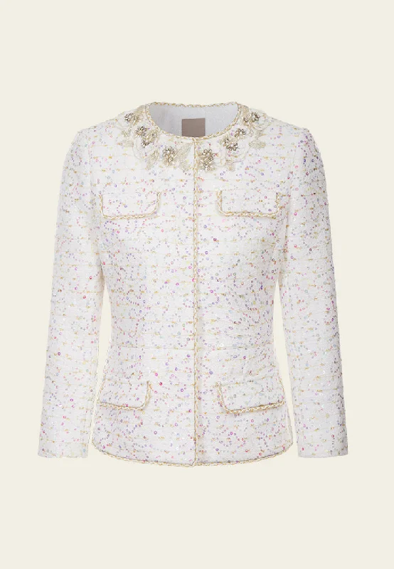 Shop Ladies Clothes Embellished Candy Tone Sequin-detail Lurex-trim Tweed Jacket