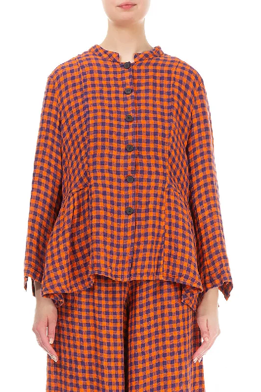 Step Ahead, Lead The Trend Orange Check Peplum Linen Jacket