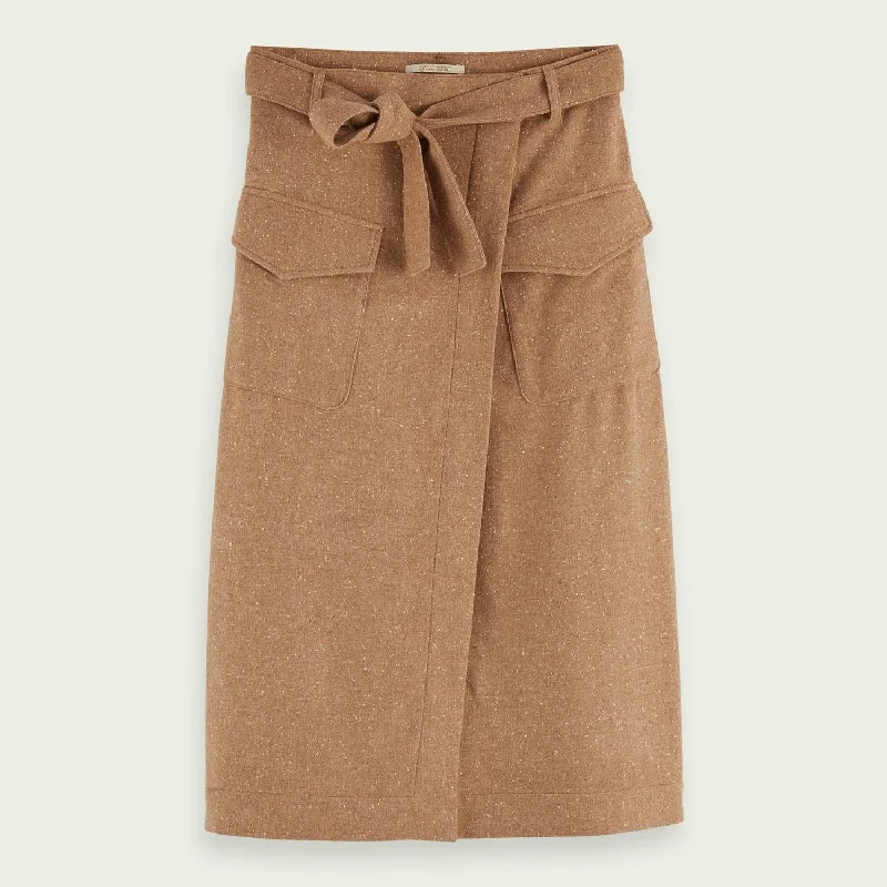 Dive Into Trendy Women's Fashion Wool-Blend Midi Wrap Skirt (Sand)