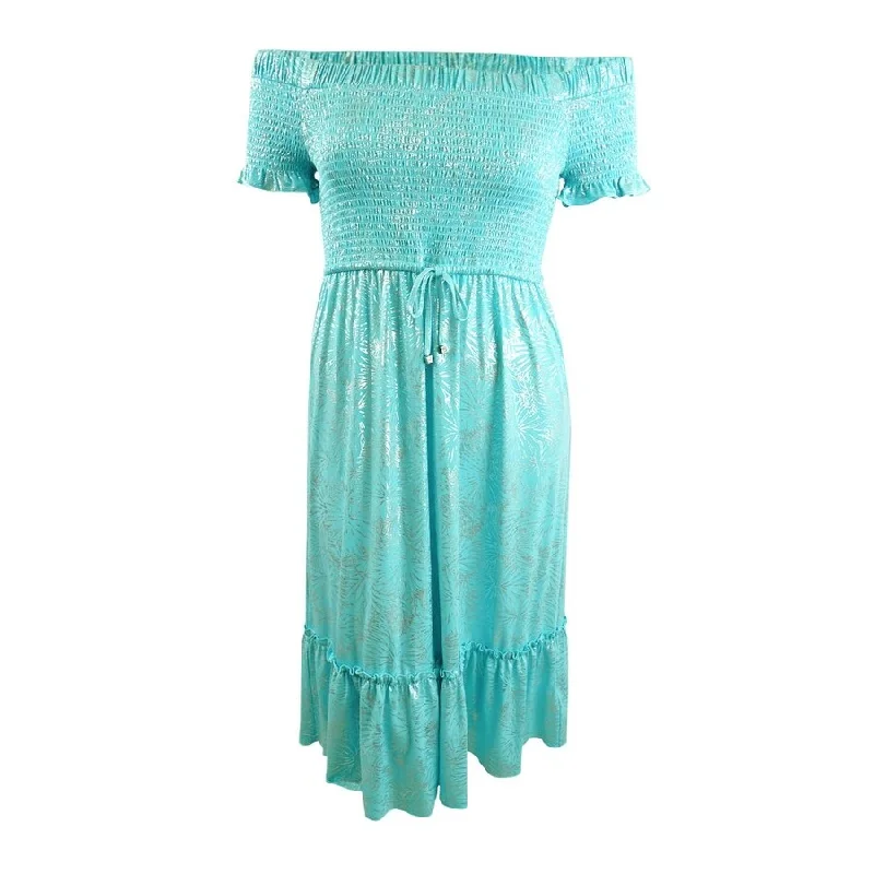 Extreme Clearance Deals MICHAEL Michael Kors Women's Foil-Print Smocked Midi Dress (M, Turquoise) Extreme Clearance Deals MICHAEL Michael Kors Women's Foil-Print Smocked Midi Dress (M, Turquoise)