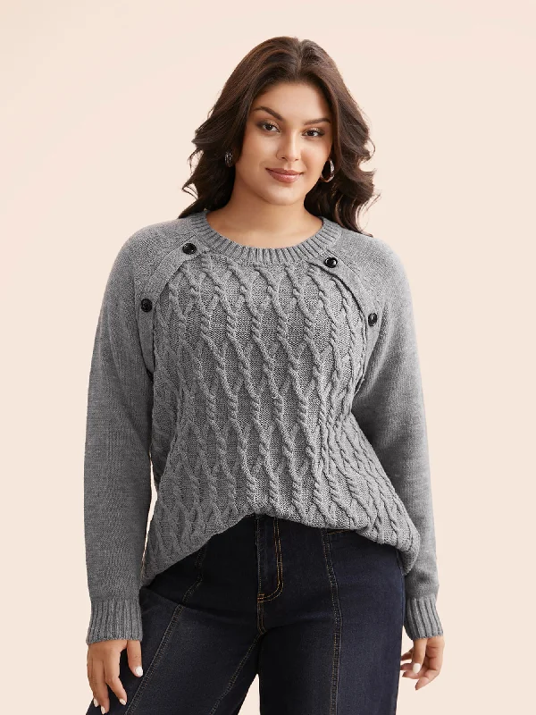 Casual Fashion Trends for Women Texture Cable Knit Button Detail Pullover