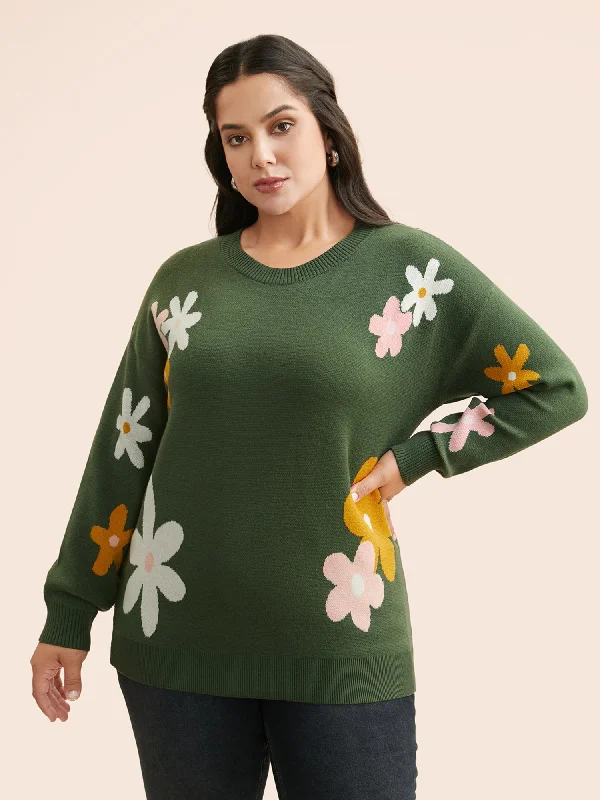 Women’s Street Style Casual Wear Supersoft Essentials Floral Crew Neck Pullover