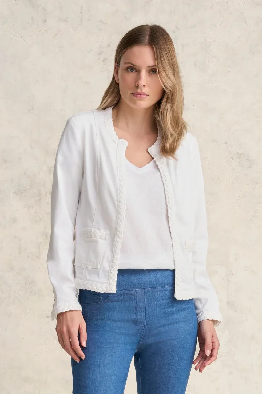 Affordable Fashion for Women Braid Trim Denim Jacket - White