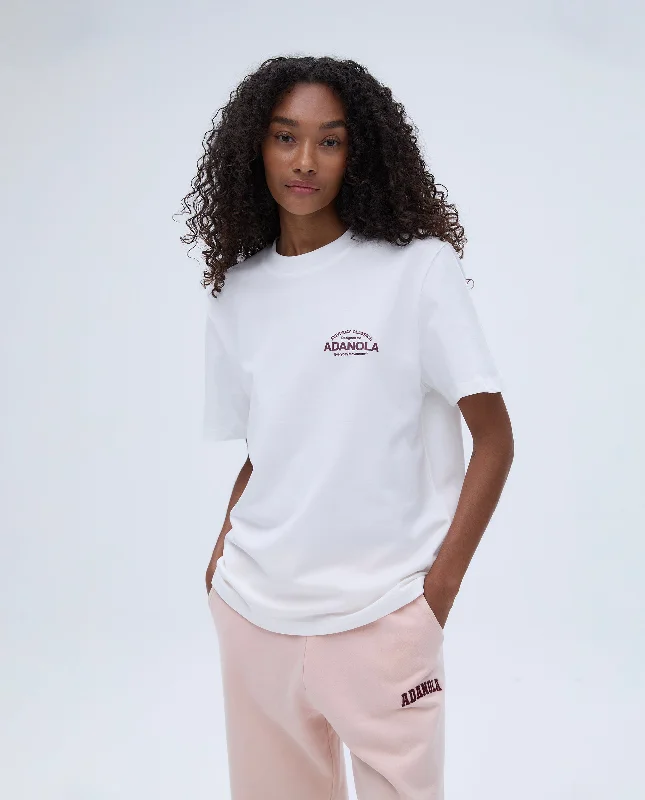 Modern Women’s Fashion with Vintage Touches Classics Oversized Short Sleeve T-shirt - White/Burgundy