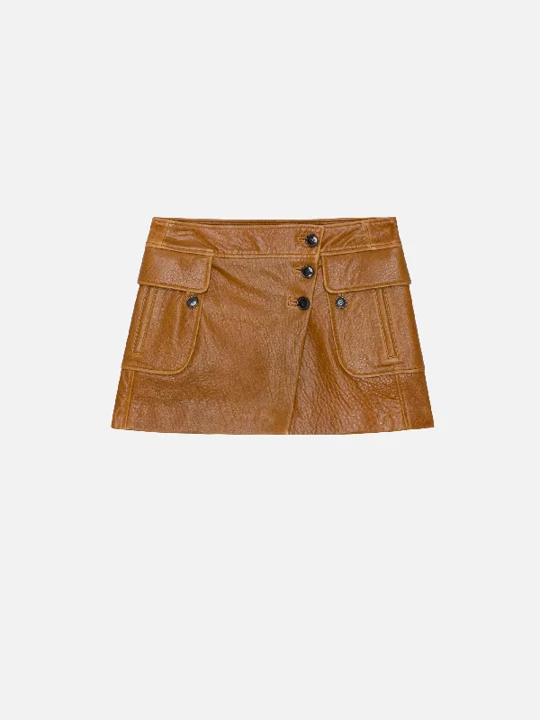 Style Breakthroughs Leather Cargo Mini Skirt -- Tobacco