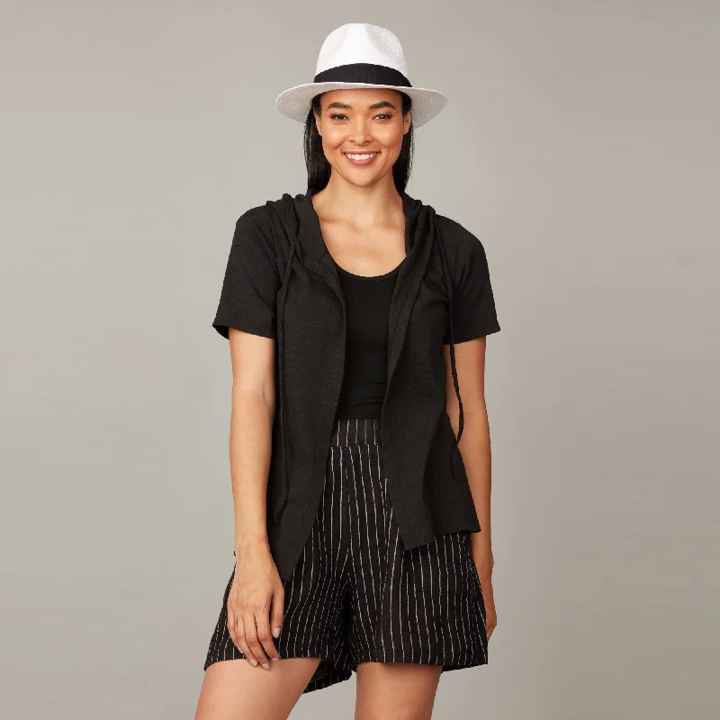 Signature Style Essentials Pinstripe Relaxed Linen Shorts (Black + White)