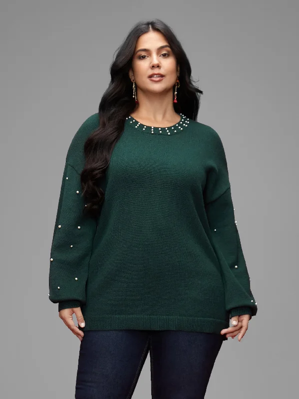 Flash Sales This Week Supersoft Essentials Beaded Neckline Drop-Shoulder Pullover