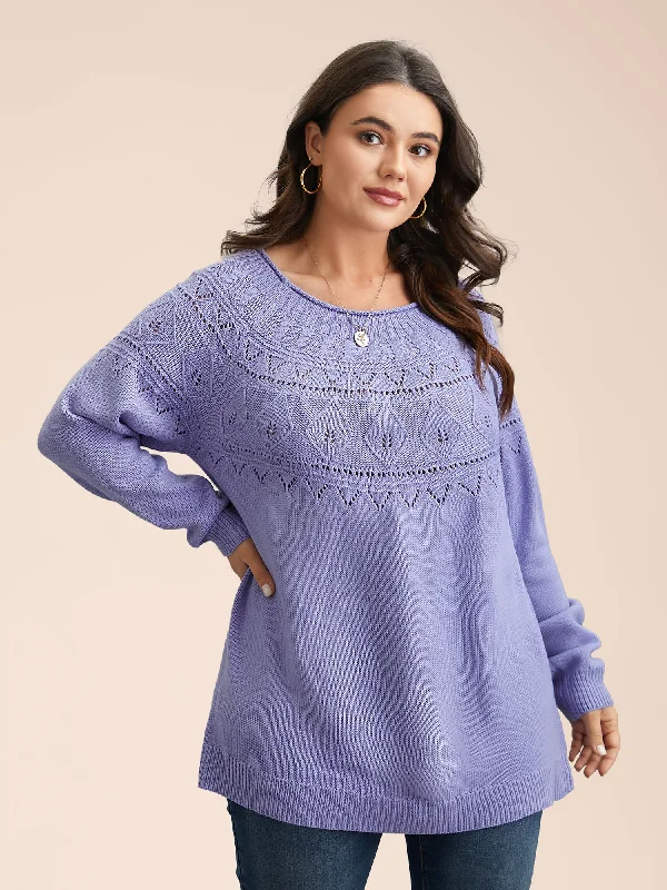 Trendy Online Boutiques Eyelet Trim Cable Knit Round Neck Pullover