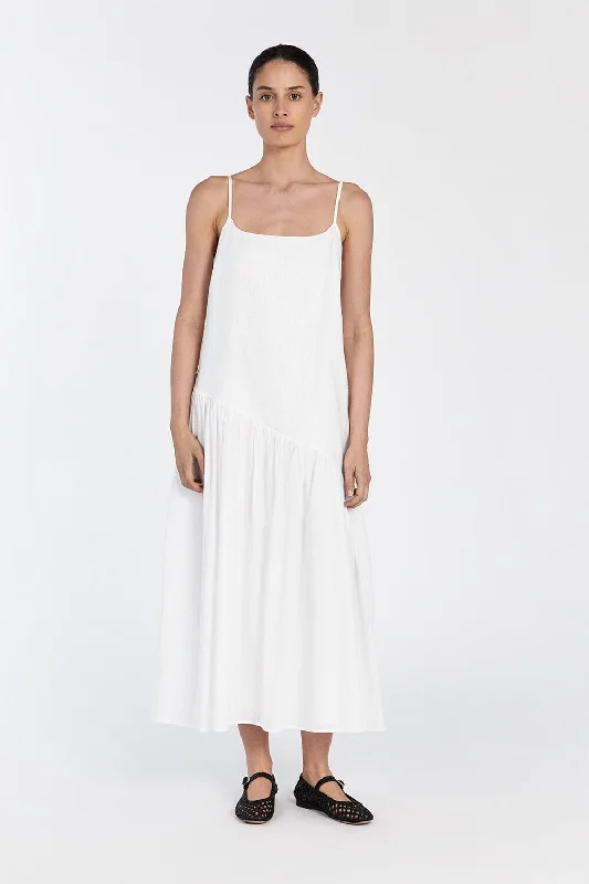 Catch Every Fashion Trend NOAH WHITE LINEN ASYM MIDI DRESS