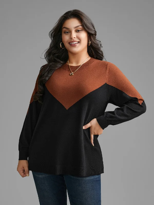 Dive Into Trendy Women's Fashion Round Neck Contrast Patchwork Pullover