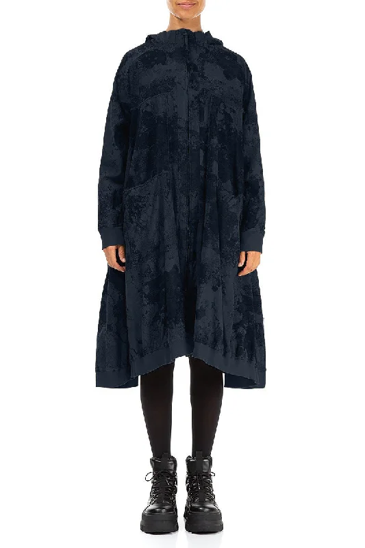 Trendy Outfits For Girls Oversized Midnight Blue Marble Cotton Swing Coat