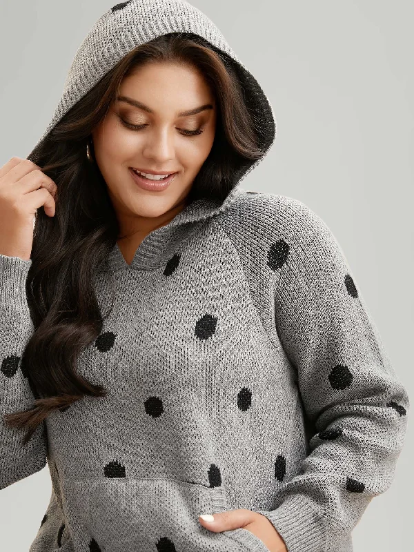 Exclusive Women’s Fashion Collection Polka Dot Hooded Patch Pocket Pullover