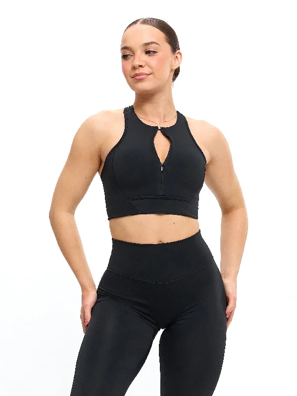 Clothing Brands Colorado Zip Sports Bra - Onyx Black