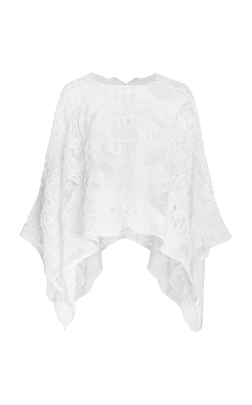 Discount Price Acrion Crochet Poncho in White Cotton