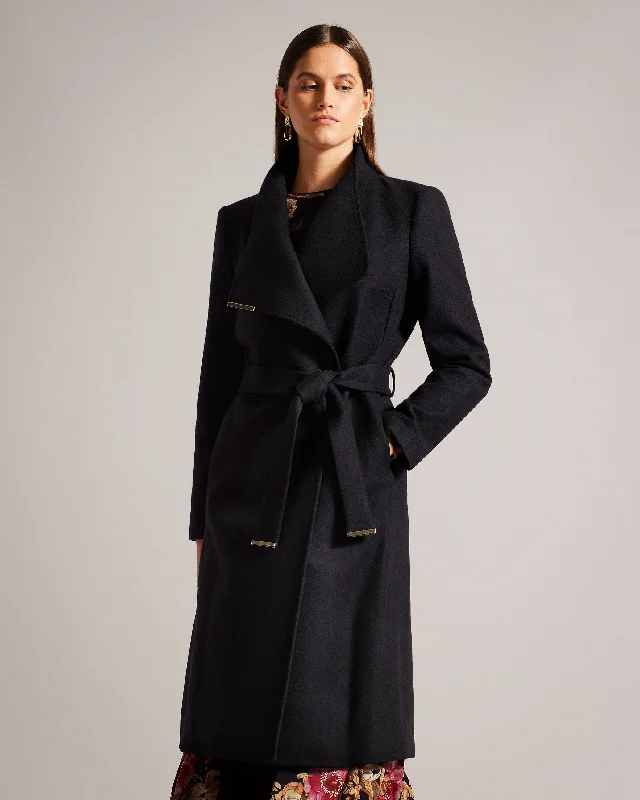 Women's Clothing Sale Rose Wool Wrap Coat Black