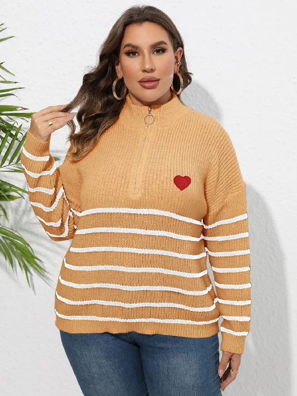 Chic Style, Always In Vogue Plus Size Zip-Up Striped Sweater