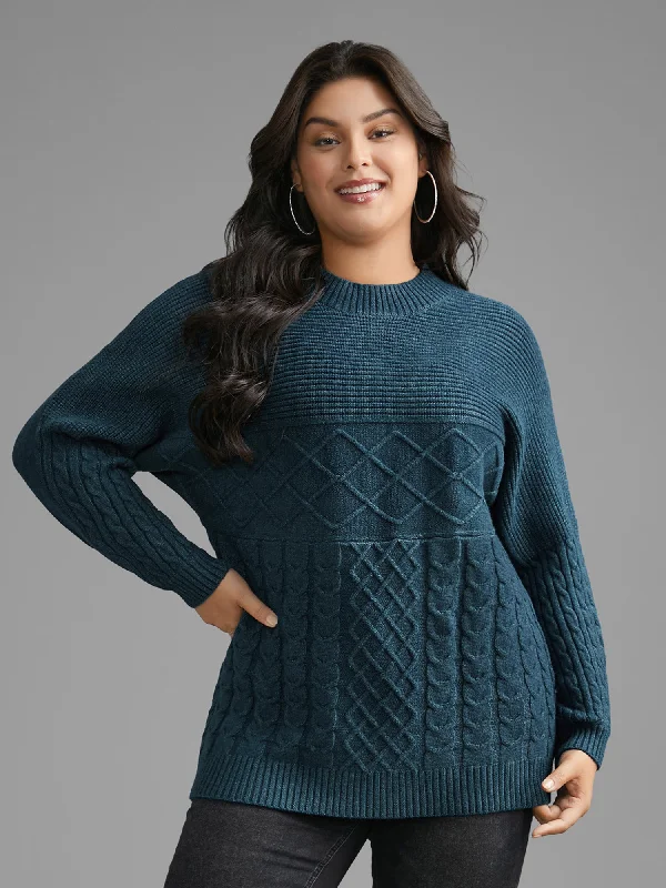 The Epitome Of Modern Women's Fashion Cable Knit Texture Drop Shoulder Sleeve Pullover