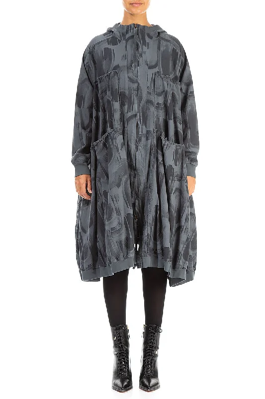 Chic And Trendy Oversized Forest Grey Paintwave Cotton Swing Coat