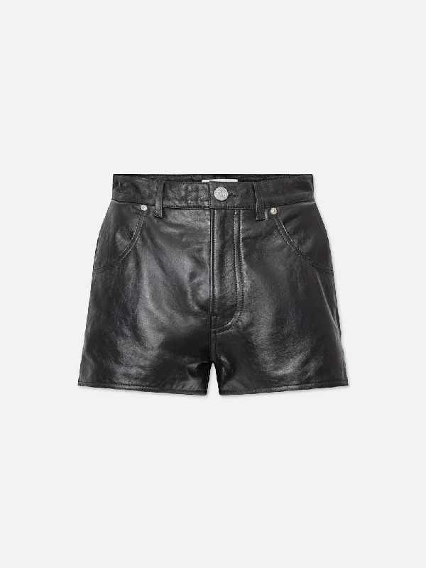 Trend Forward Threads For Her Side Slit Leather Short -- Black