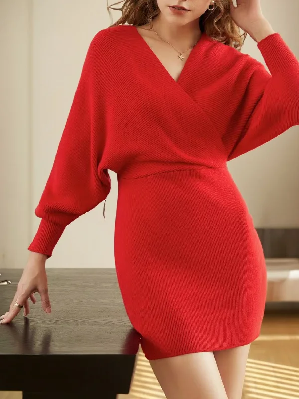 Hot Brand Discounts Surplice Neck Dolman Sleeve Sweater Dress