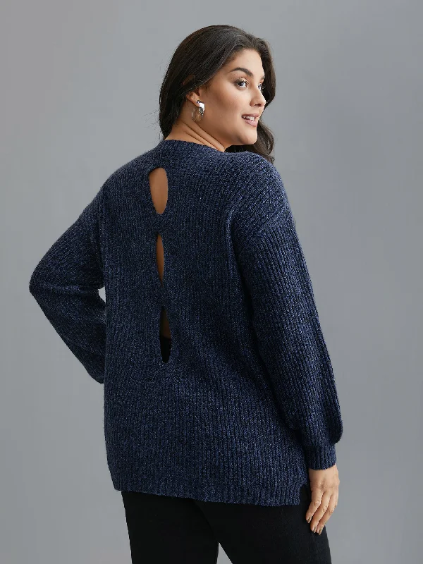 Fashion Sale Back Cut-Out Textured Drop Shoulder Sleeve Pullover