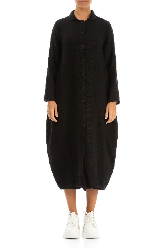 Women’s Trendy Outfits Balloon Black Textured Linen Jacket Dress