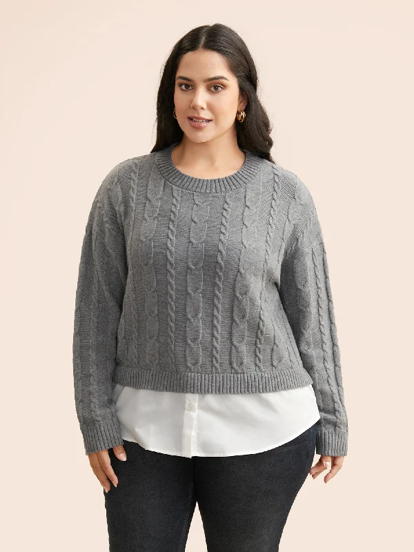 Everyday Basics Supersoft Essentials Cable Knit Patchwork Pullover